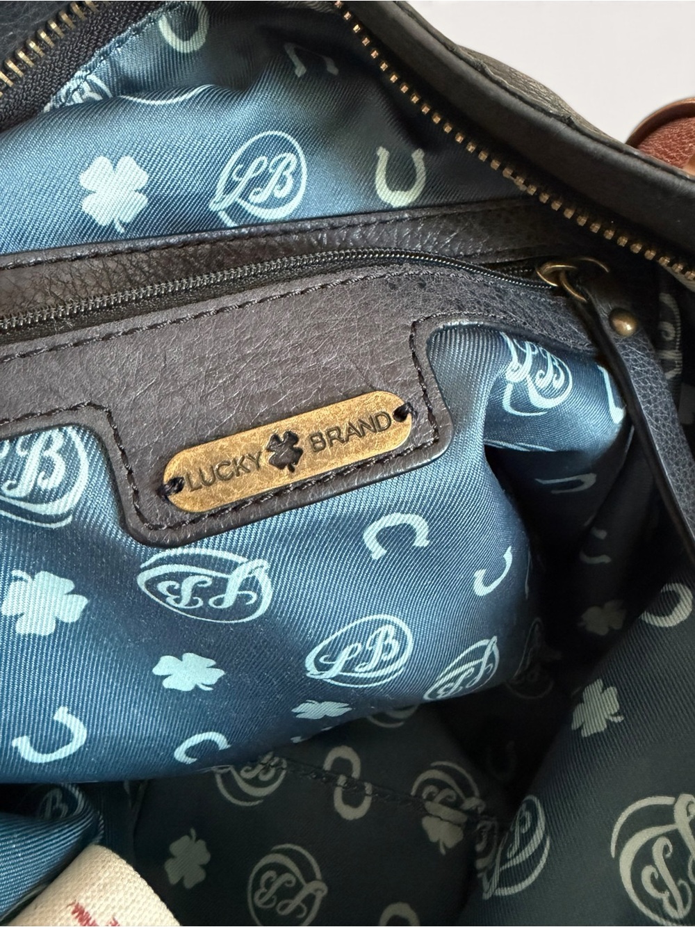 Lucky Brand Black Leather Tote with Brown Straps - Picture 13 of 16
